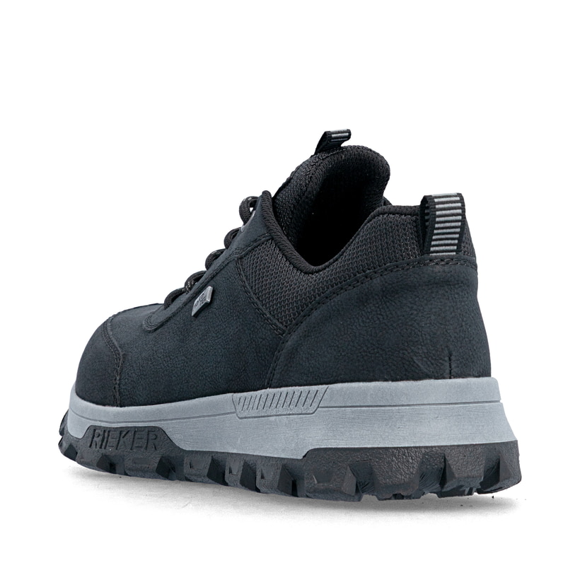 Schwarze Rieker Herren Schnürschuhe 35503-00 mit wasserabweisender TEX-Membran. Schuh von hinten.