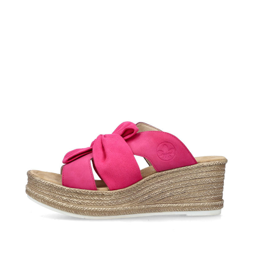 Rosane Rieker Damen Pantoletten 68789-31 mit dekorativer Schleife sowie Gummizug. Schuh Außenseite.