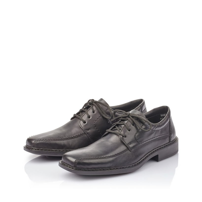 Glanzschwarze Rieker Herren Schnürschuhe B0812-00 mit der Extraweite H. Schuh Außenseite gespiegelt.