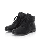 Asphaltschwarze Rieker Damen Schnürstiefel 71222-01 mit einem Reißverschluss. Schuhpaar seitlich schräg.