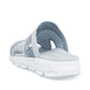Blaue waschbare Rieker Damen Pantoletten V8451-14 mit einem Gummizug. Schuh von hinten.