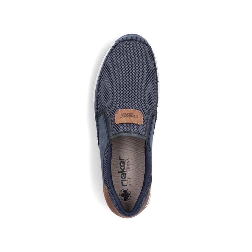 Chaussons Rieker bleus pour homme 11954-14 avec bande élastique. Chaussure vue de dessus.