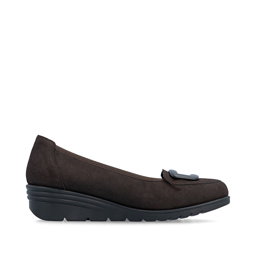 Dunkelbraune Rieker Ballerinas L5362-25 mit Deko-Schnalle. Schuh Innenseite.