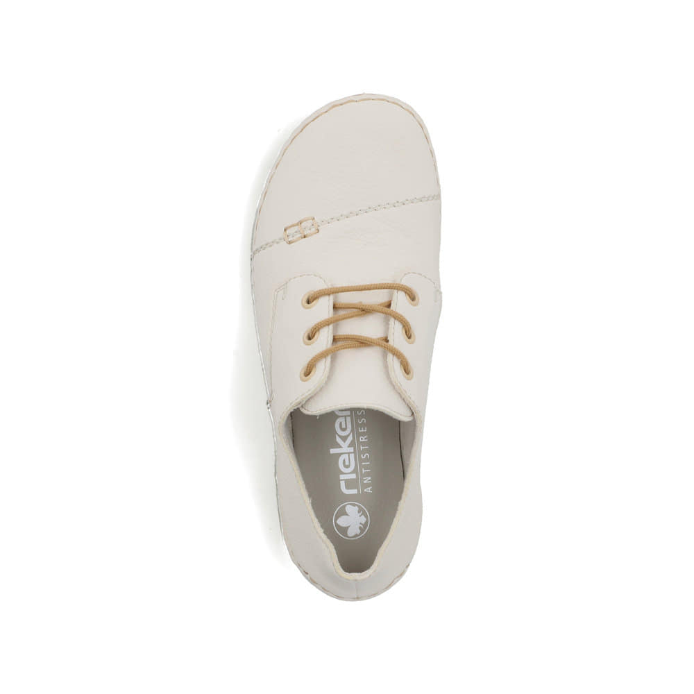 Weiße Rieker Damen Schnürschuhe 55920-80 mit modernen Ziernähten. Schuh von oben.