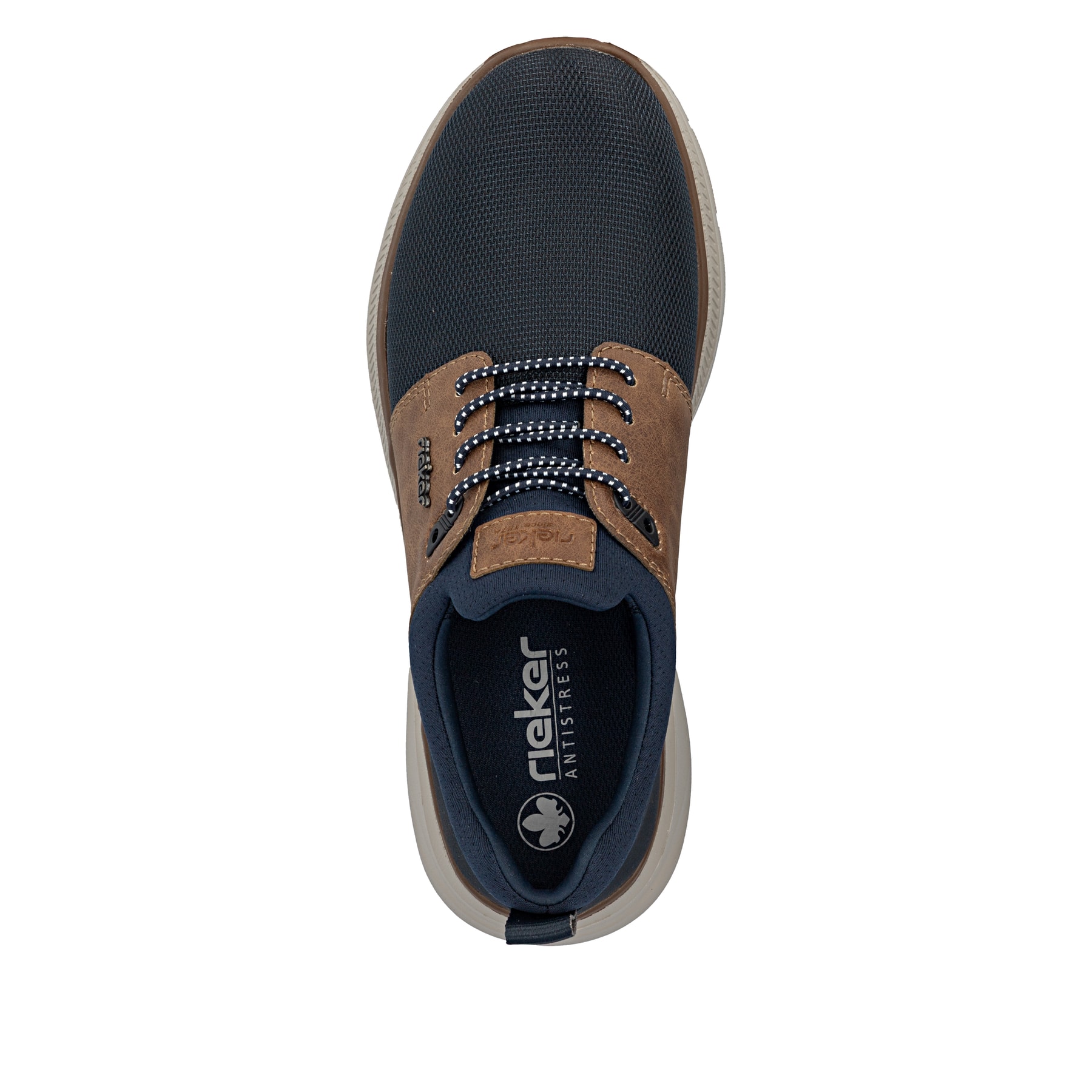Dunkelblau-schwarze Rieker Herren Slipper B1850-14 mit lightsole+ sowie Gummizug. Schuh von oben.
