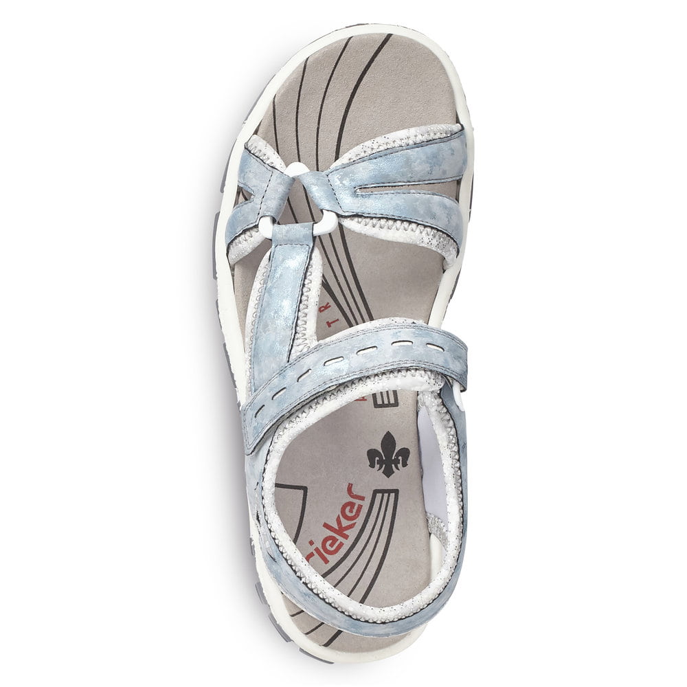 Blaue Rieker Damen Trekkingsandalen 68879-12 mit einem Klettverschluss. Schuh von oben.