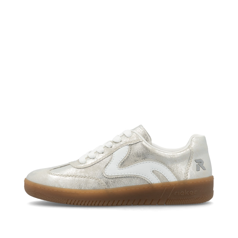Metallische Rieker Damen Sneaker Low M5512-41 mit einer Schnürung. Schuh Außenseite.