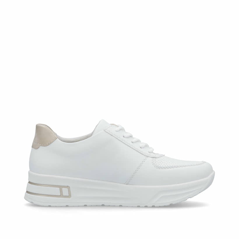 Weiße Rieker Damen Sneaker Low N8100-80 mit modernen Ziernähten. Schuh Innenseite.