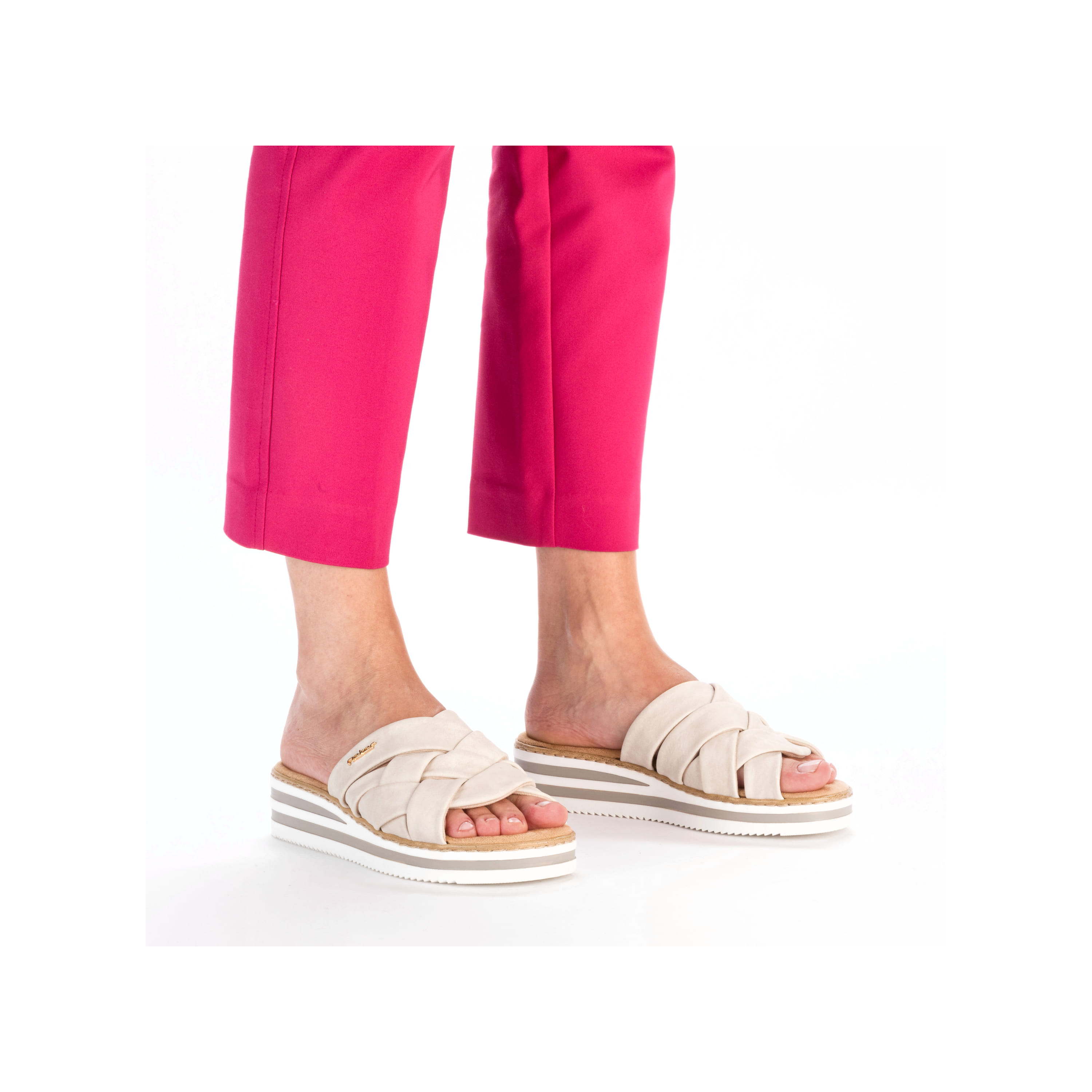 Rieker Ciabatte Donna V0208 - Pantofole Comode In Ecopelle, Beige, Tacco 4cm - Foto 5